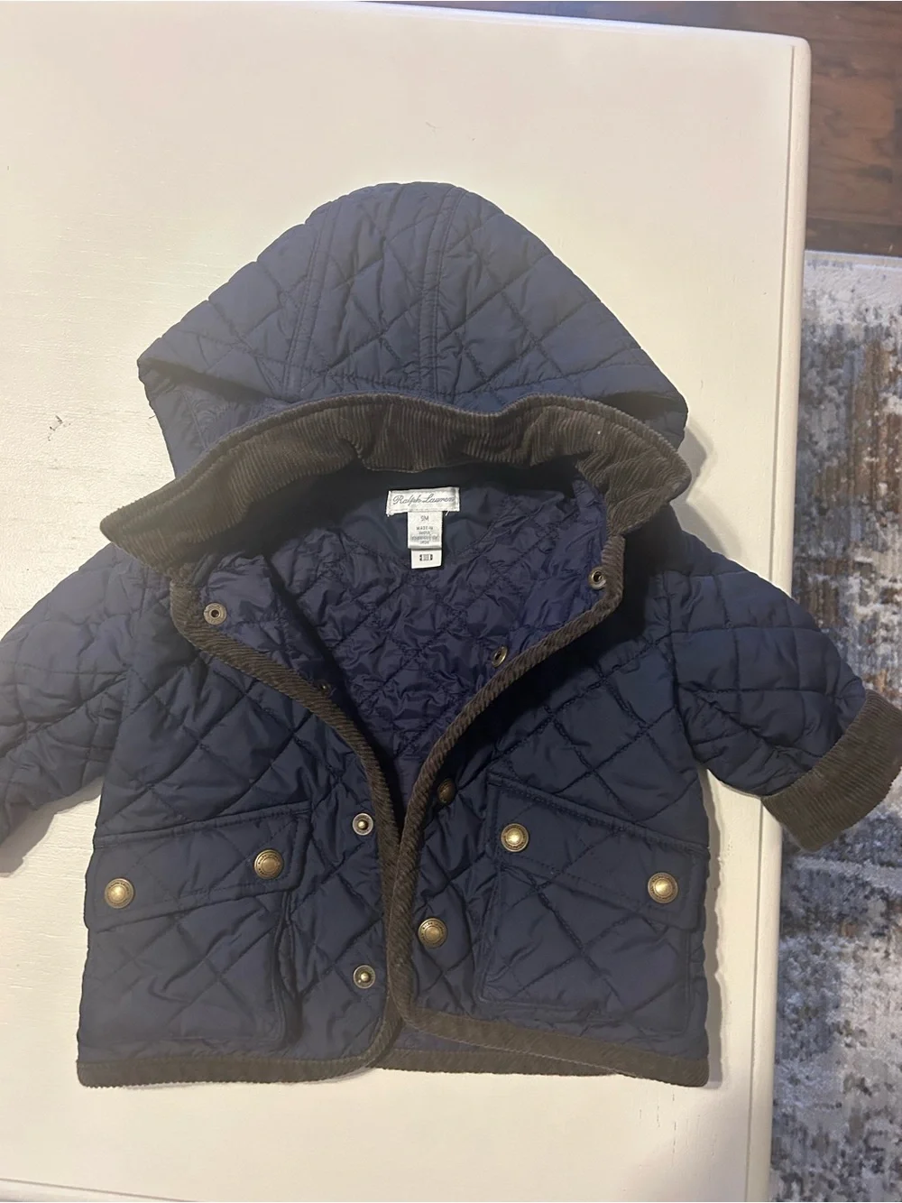 Ralph Lauren Navy Quilted Hooded Puffer with Red Pony